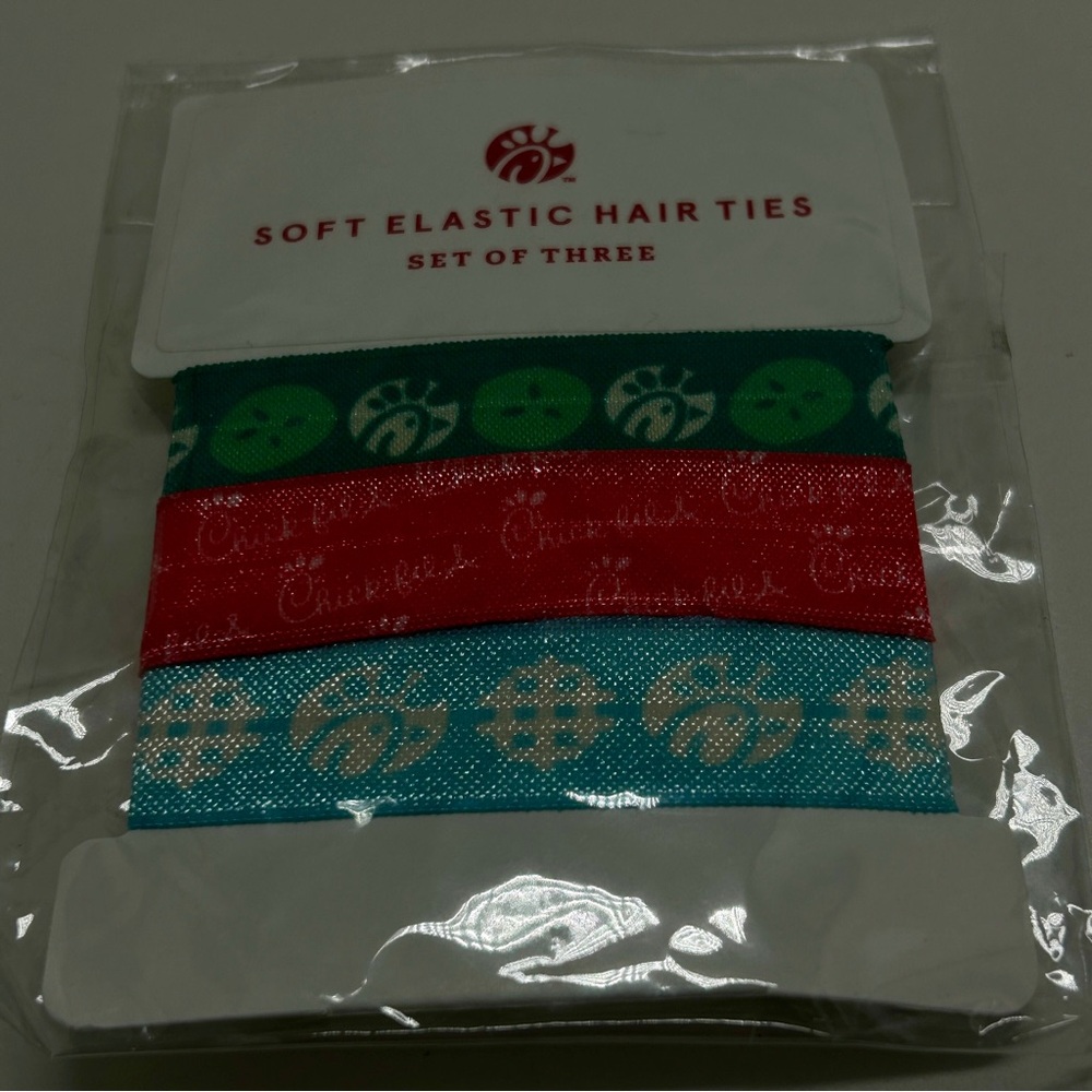 Chick-fil-a, Set Of 3 Hair Ties, Red, Blue, Green, Advertising Item, Rare, NIP